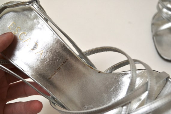 Vintage 90s 00s Strappy Silver High Heels Size 7 … - image 7