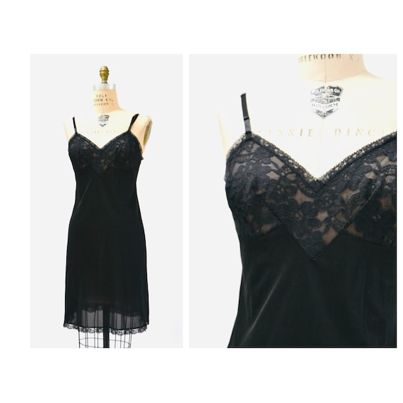80s 90s Vintage Black Slip Dress Small Lingerie La