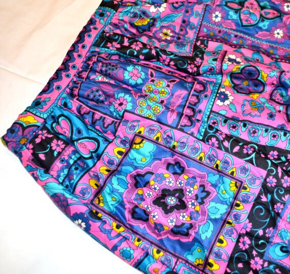 70s Vintage Boho Printed Skirt Quilted Long Maxi … - image 5