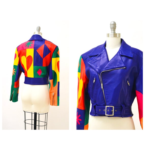 Vintage Leather Motorcycle Jacket Small Rainbow H… - image 1