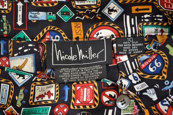 90s Vintage Printed Wrap Skirt Silk Tennis by Nicole Miller With
