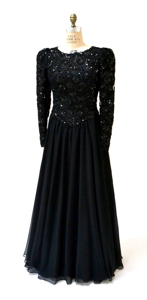 80s Vintage Black Evening Gown Dress Medium Large… - image 2