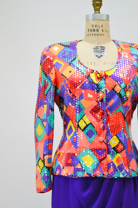 80s 90s Vintage Sequin Jacket Suit and Skirt By L… - image 3
