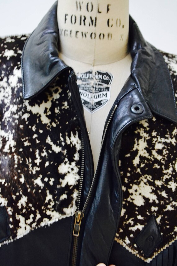 Vintage Black Leather Jacket Fringe Michael Hoban… - image 10