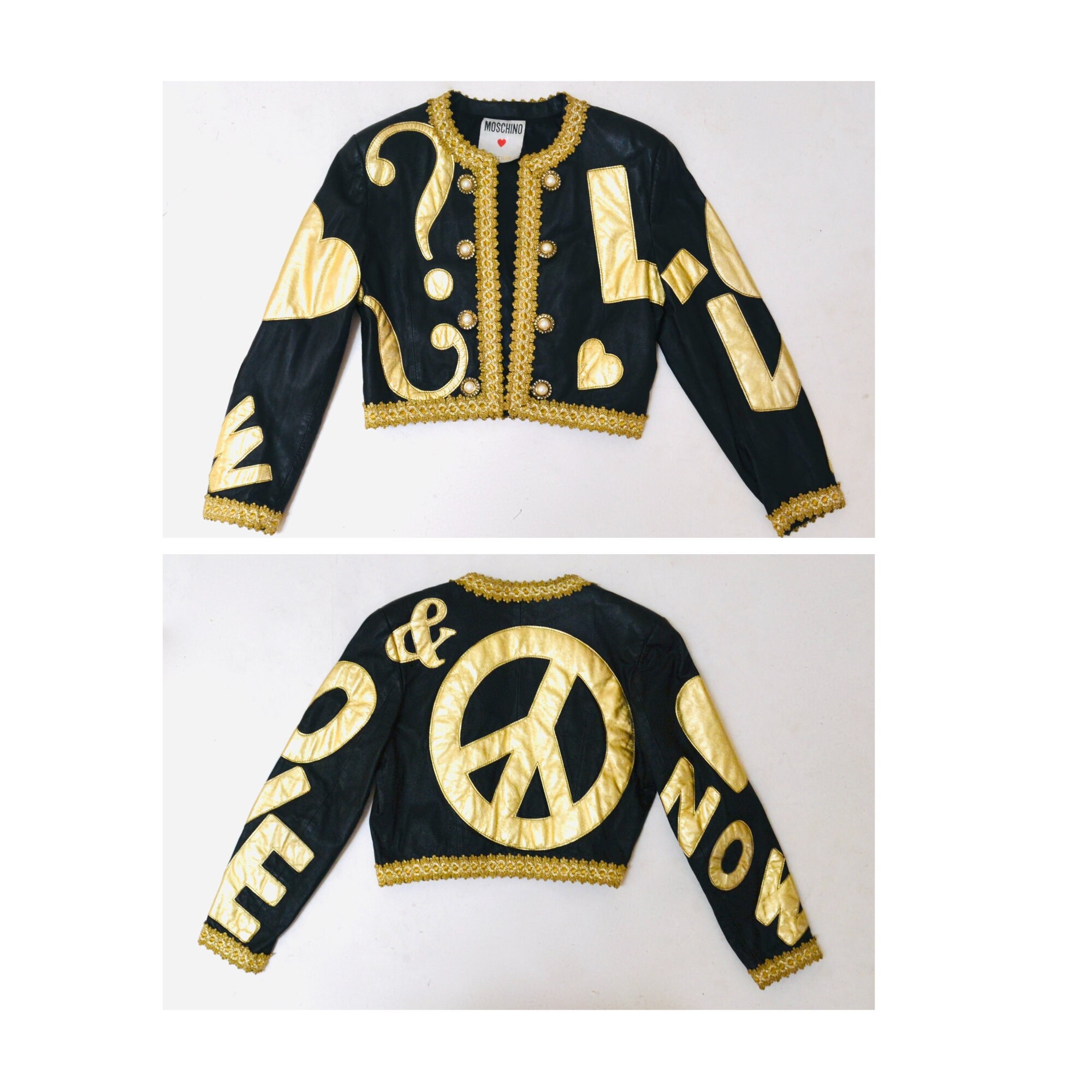 90s Vintage Moschino Peace LOVE NOW Leather Jacket Vintage