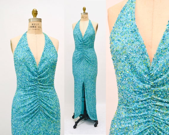 c2000s Yves Saint Laurent Midnight Blue Silk Bias Cut Dress