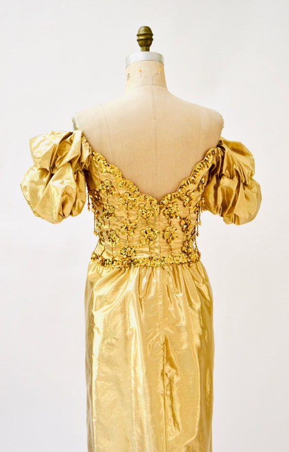 Gold Metallic 80's Prom Dress Evening Gown Medium… - image 9