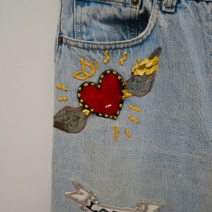 80s Vintage Leslie Hamel Jeans Pants Vintage Levis Hand painted Love Peace Denim Jeans Levis Pop Art Vintage Levis Medium Jeans Madonna image 10