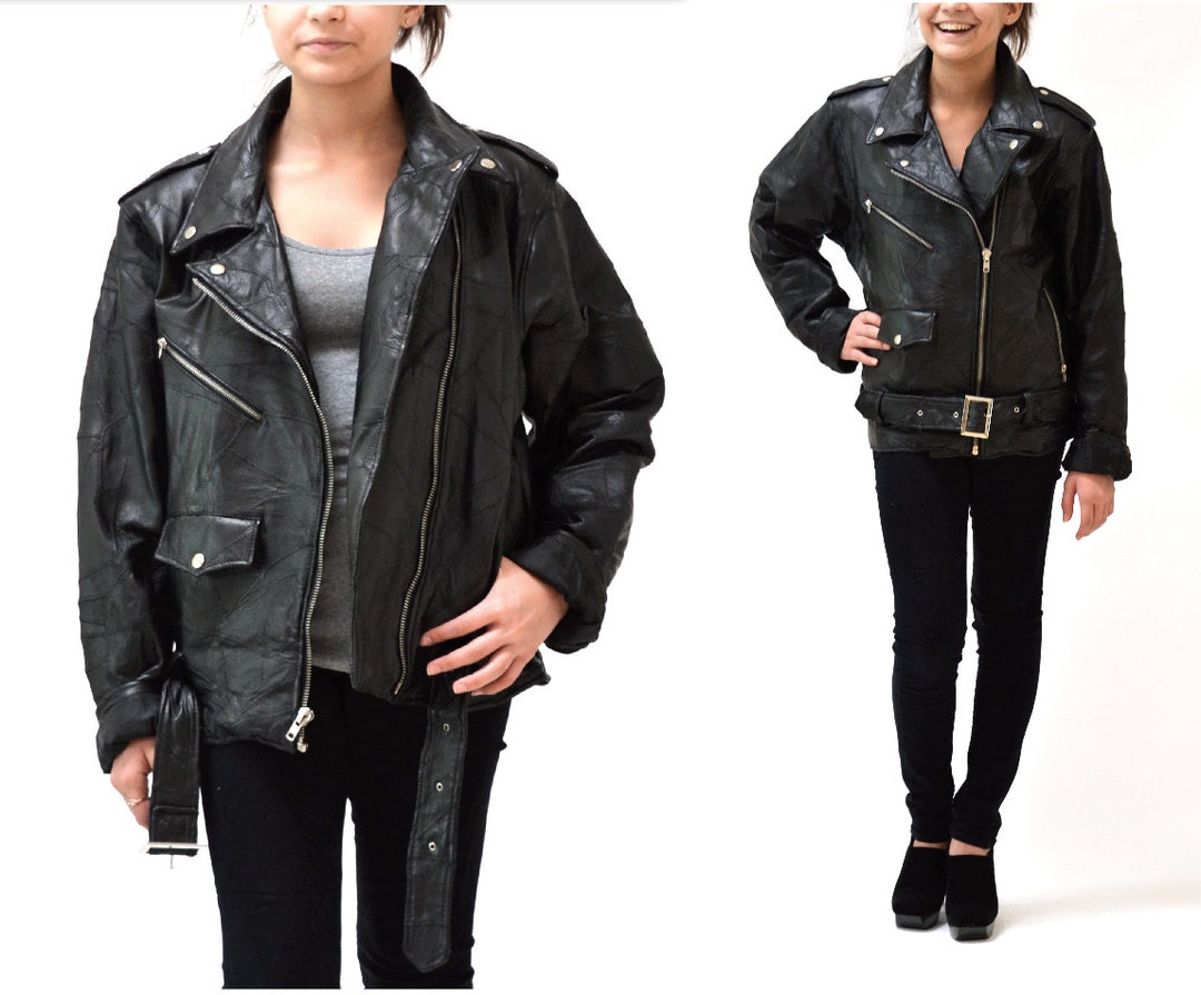 Vintage Black Leather Motorcycle Jacket Size Mens Small