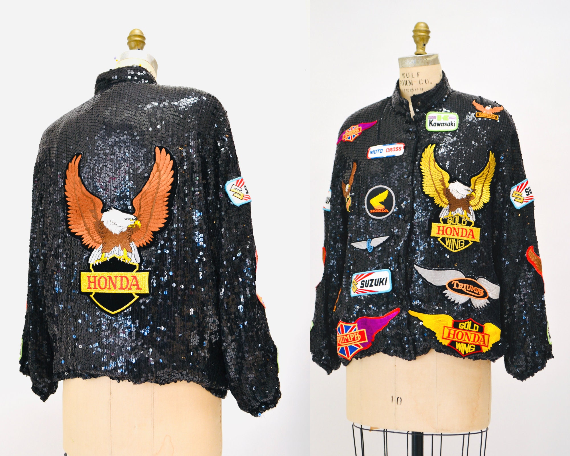 90s Vintage Black Sequin Bomber Jacket Race Bike Car 90s Vintage Black Sequin Bomber Jacket Race Bike Car