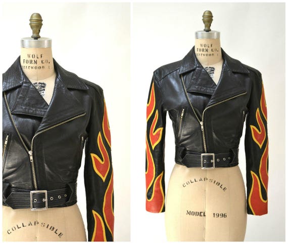 Vintage Black Leather Motorcycle Jacket Red by Mi… - image 5