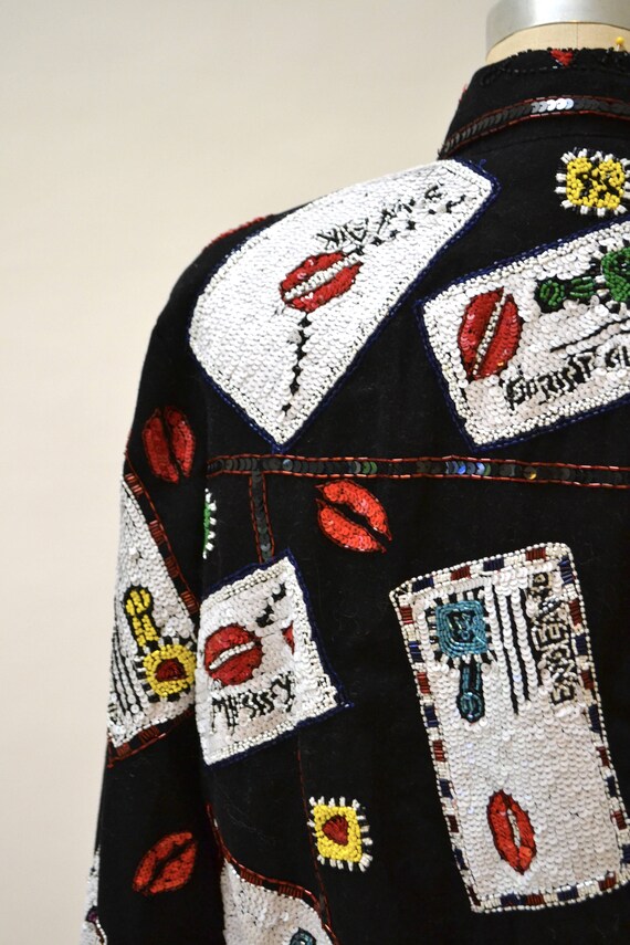 Vintage Sequin Jacket Size Medium Large in Red an… - image 6