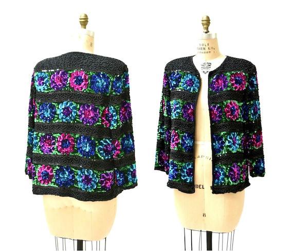 Vintage Black Sequin Jacket Medium 