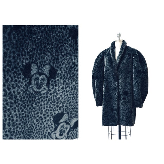 Vintage Faux Fur Jacket Coat Mickey Mouse Minnie M