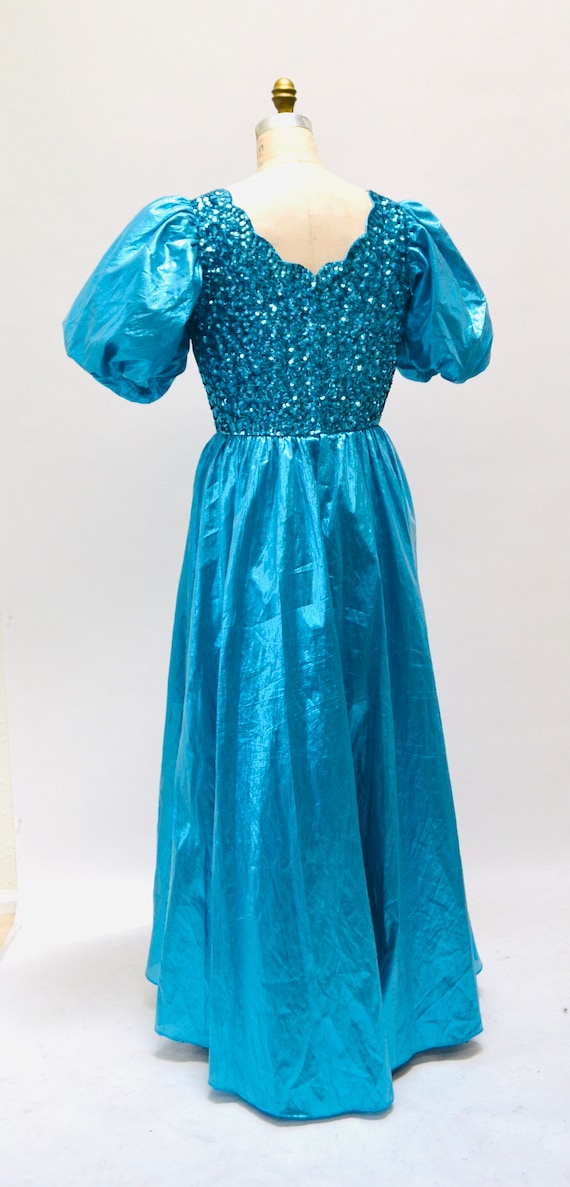 Vintage 80s Prom Sequin Dress Blue Metallic Ball Gown… - Gem