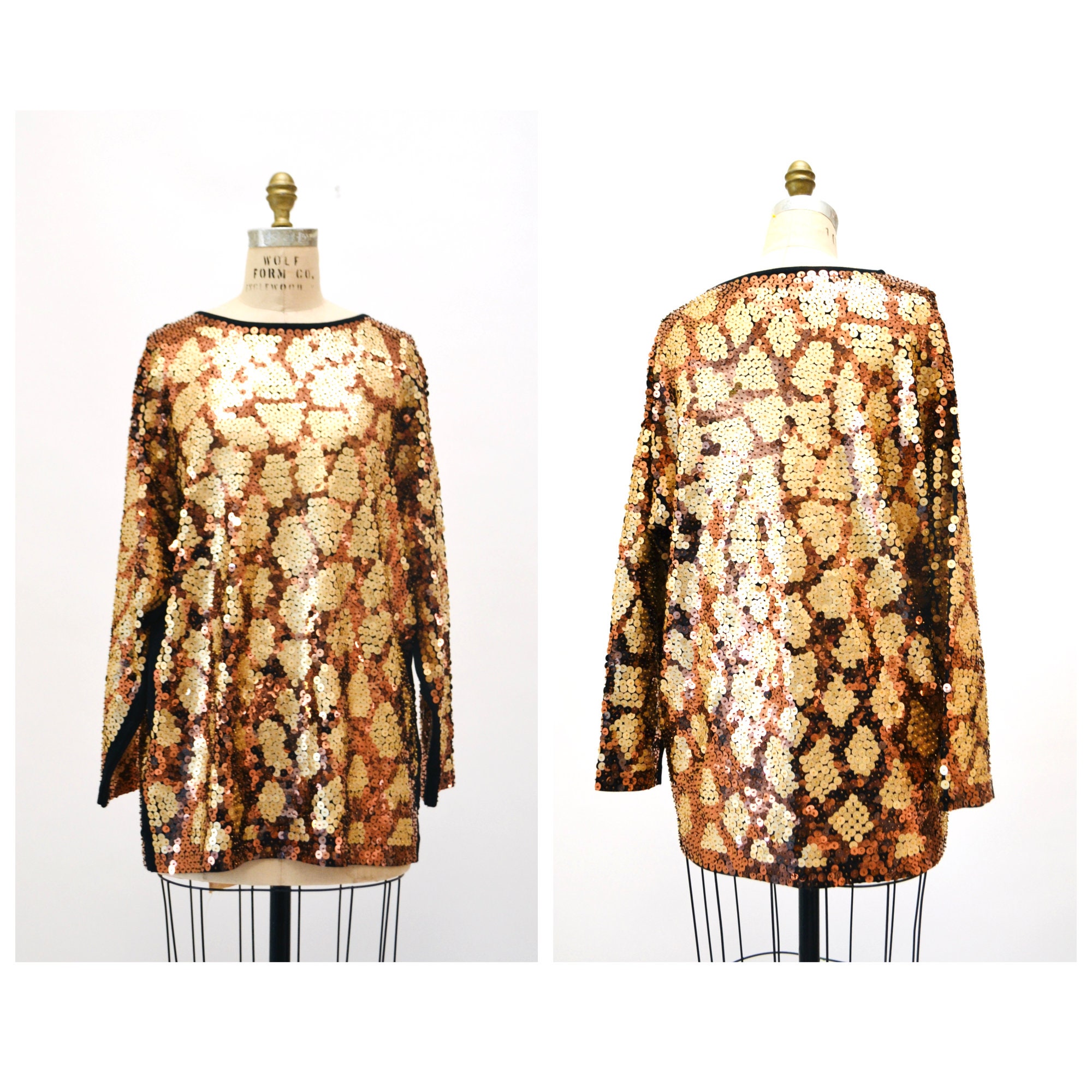 80s 90s Vintage Metallic Sequin Beaded Shirt Top Animal 80s 90s Vintage Metallic Sequin Beaded Shirt Top Animal