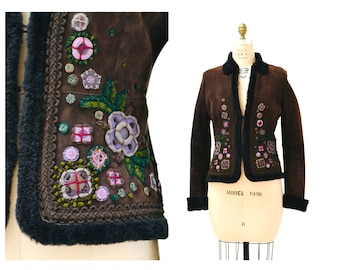 Vintage Vivienne Tam 1990s Brown Leather + Shearling Lined Floral