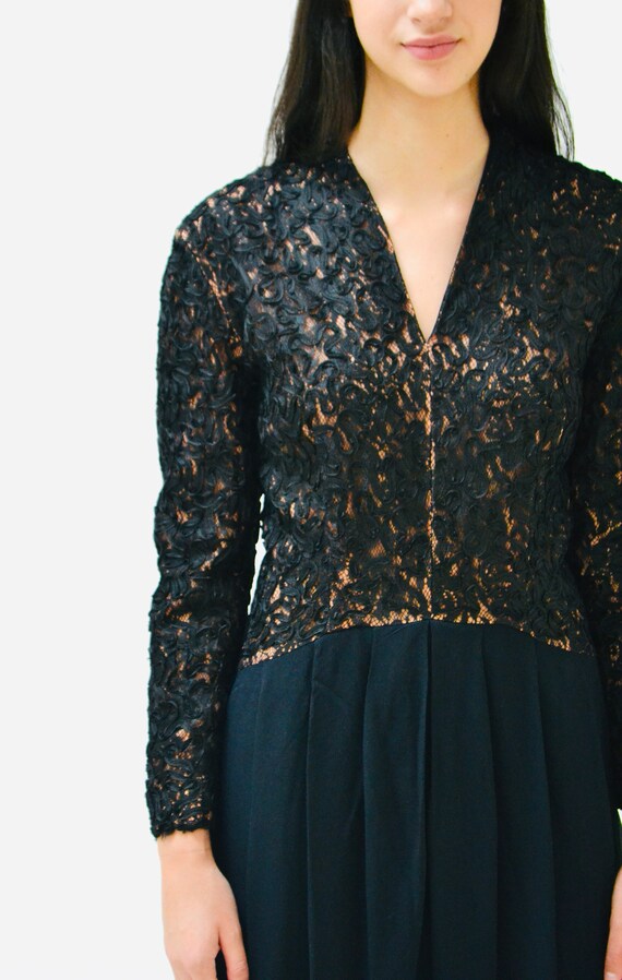 Vintage Black Evening Gown Long Sleeve lace Dress… - image 7
