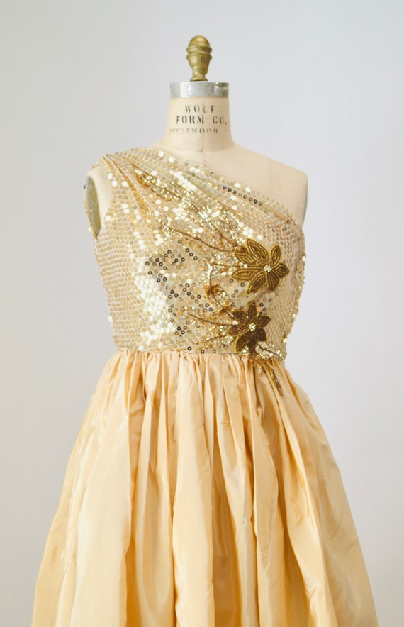 Gold Metallic 80's Prom Dress Size Small by Alyce… - image 5