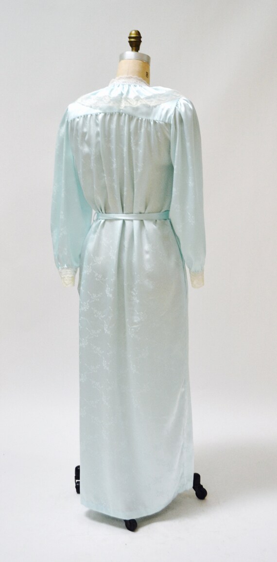 80s Vintage Blue Satin Robe Nightgown Blue lace W… - image 7