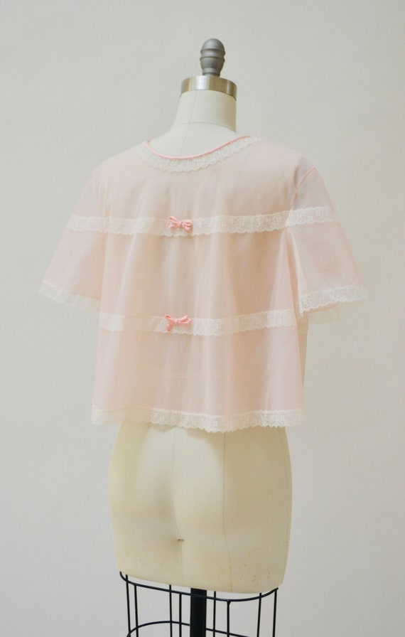 60s 70s Vintage Pink Peignoir Sheer Top Nightgown… - image 7