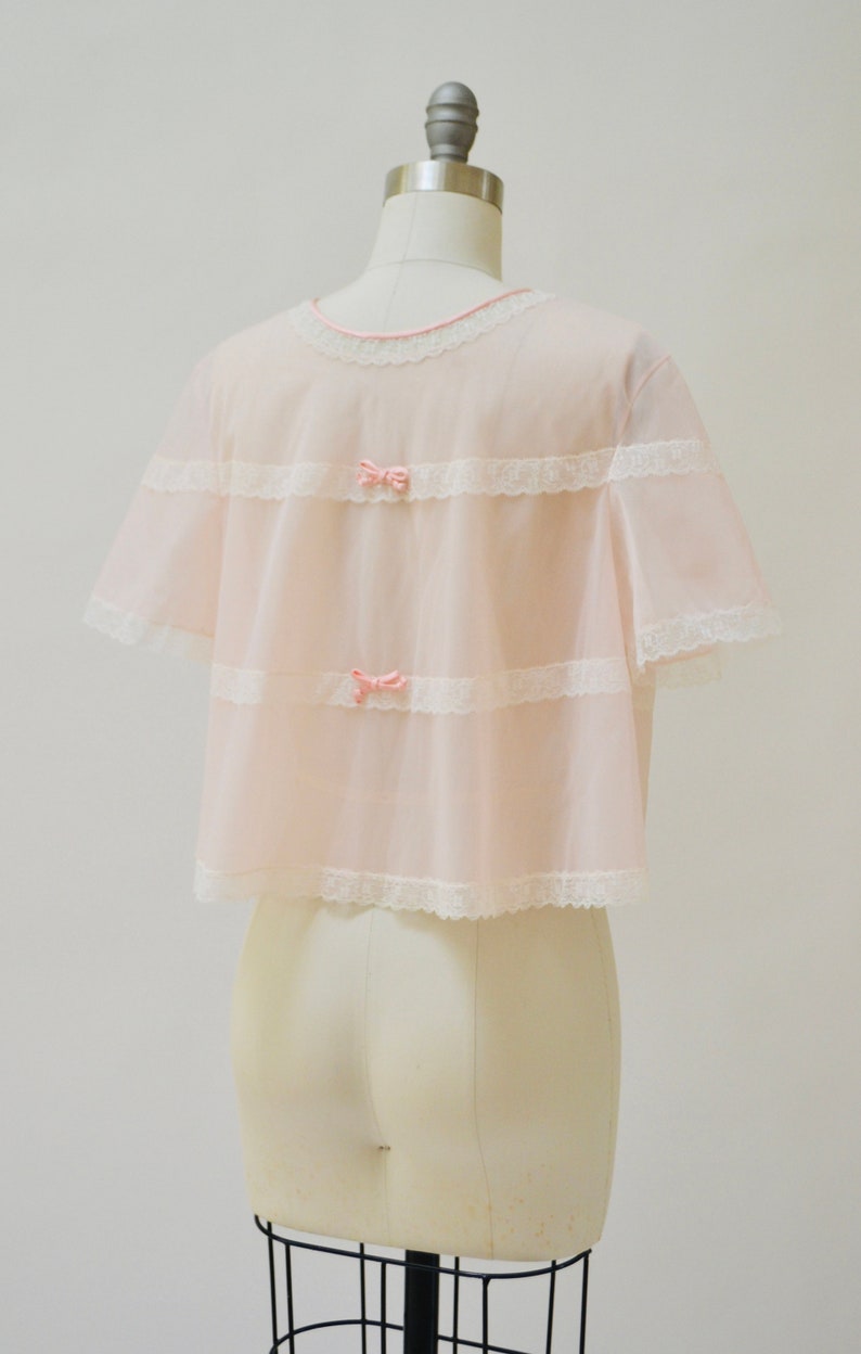 60s 70s Vintage Pink Peignoir Sheer Top Nightgown Shirt Small Medium Wedding Honeymoon Nightgown // Vintage Lingerie Peignoir Vanity Fair image 7