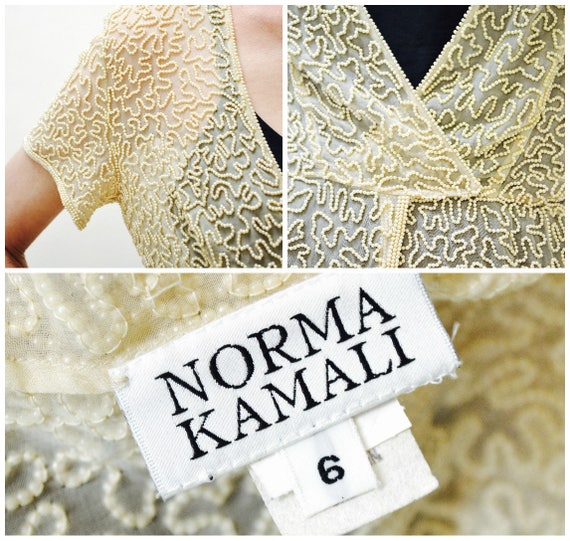 90s Vintage Norma Kamali Designer White Pearl Bea… - image 6