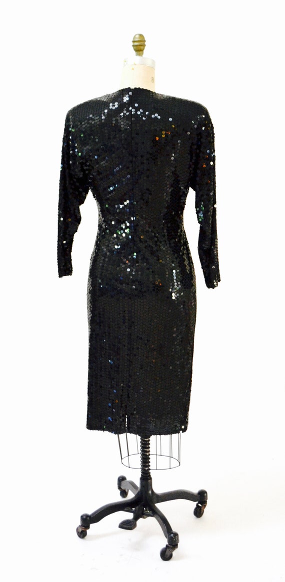 80s 90s Vintage Black Sequin Dress Wrap Dress Med… - image 9