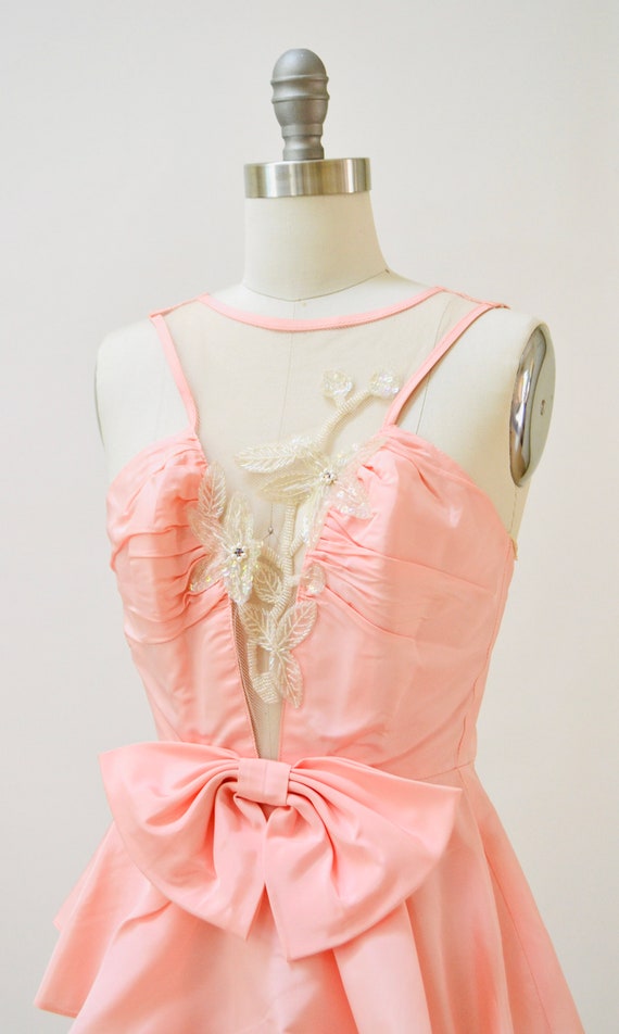 80s Prom Dress XXS XS Vintage Dress Pink White Se… - image 9