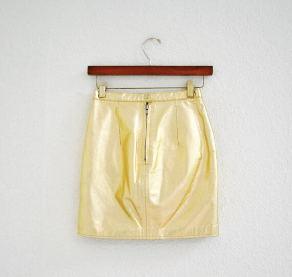 Vintage Metallic Gold Leather Skirt XS Small By L… - image 5