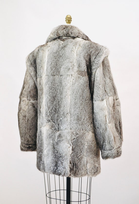 70s 80s Glam Vintage Rabbit Fur Coat Grey Gray Si… - image 7