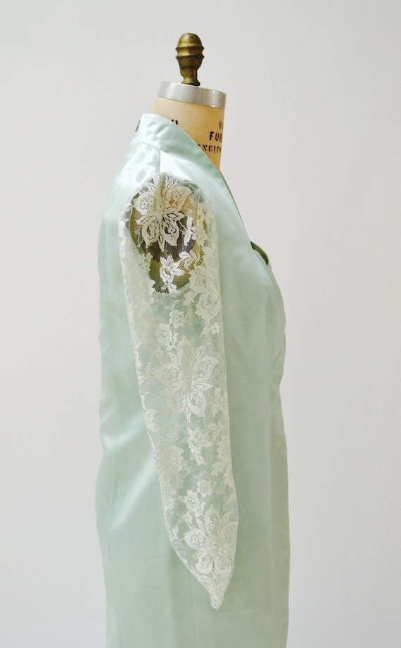 Vintage 80s Prom Dress Size Large XL Mint Green//… - image 8