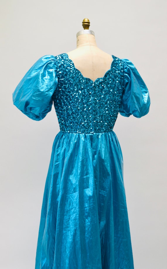Vintage 80s Prom Sequin Dress Blue Metallic Ball Gown… - Gem