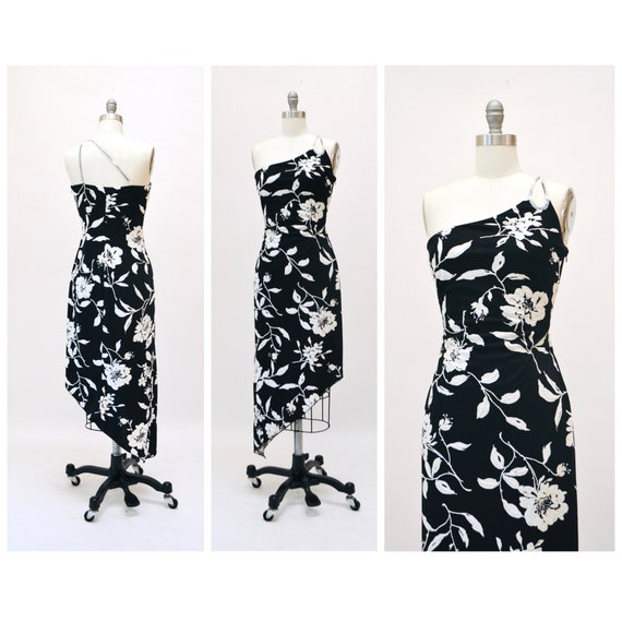 Vintage 00s Y2K Bias Cut Silk Dress Cache Black W… - image 1