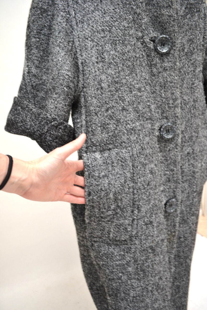 60s Vintage Grey Wool Jacket Size Medium Large Blanket Woven Henri Bendel Made in Italy By Gregoriana Wool Coat Jacket image 6