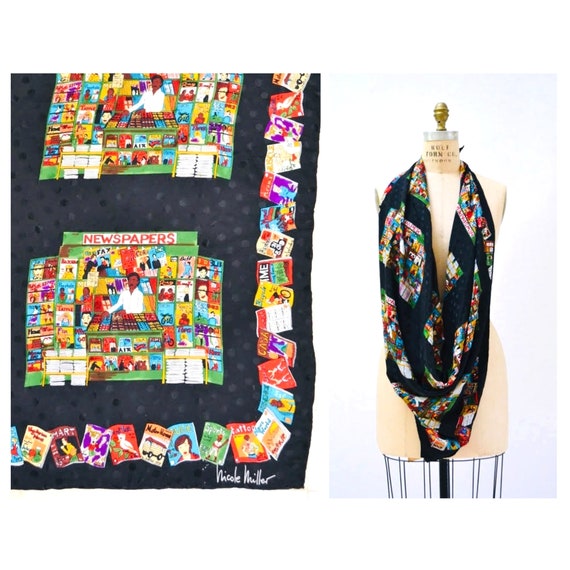 90s Vintage Nicole Miller Silk Large Scarf with N… - image 2