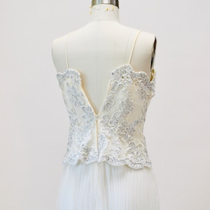 90s Vintage White Lace Prom Pageant Wedding Dress xxs XS Small 90s White Lace Slip Dress Pleated Chiffon Slip Dress with Metallic Lace Dress image 5