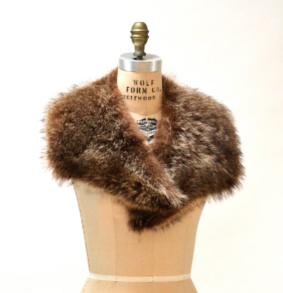 Vintage Brown Fur Collar Wrap Stole Raccoon// Vin… - image 3