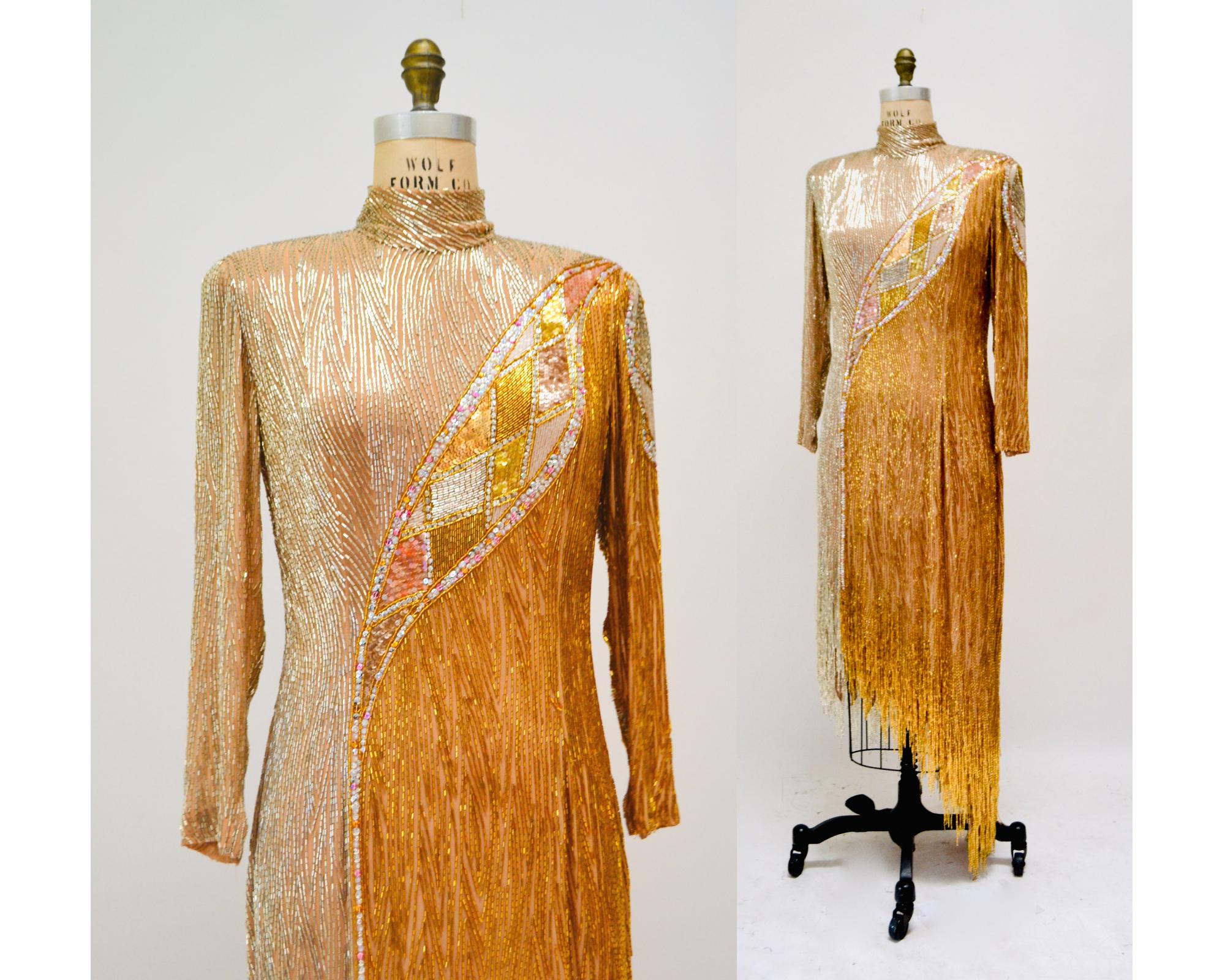 80s Vintage BOB MACKIE Gold Sequin Wedding Party Dress Gold White Beaded  Sequin Fringe Dress Medium I.MAGNIN Bob Mackie Showgirl Dress - Etsy Hong  Kong