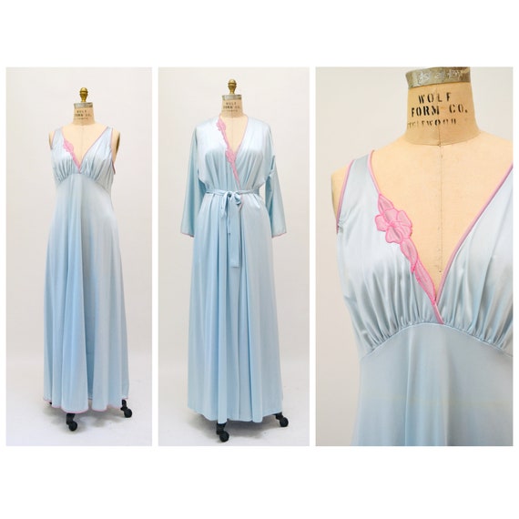 70s 80s Vintage Peignoir Nightgown Robe Vanity Fa… - image 1