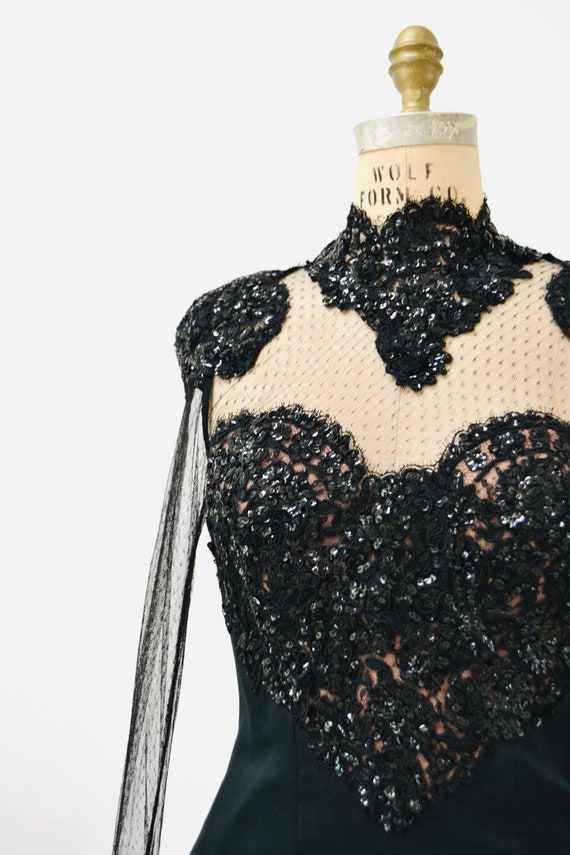 80s 90s Black Sequin Ball Gown Jarin by Ruben Pan… - image 6