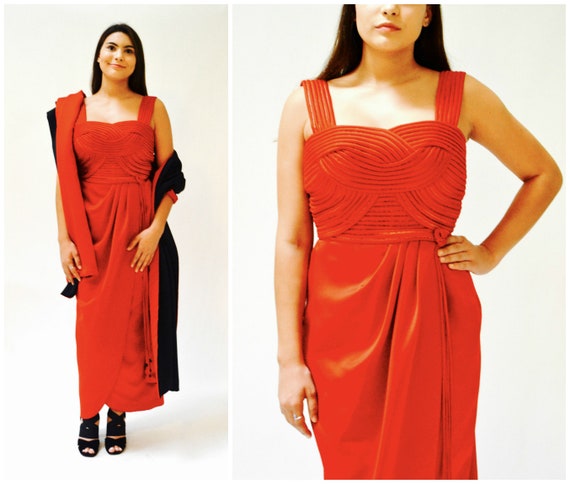 80s 90s Vintage Red Evening Gown By Victor Costa/… - image 1