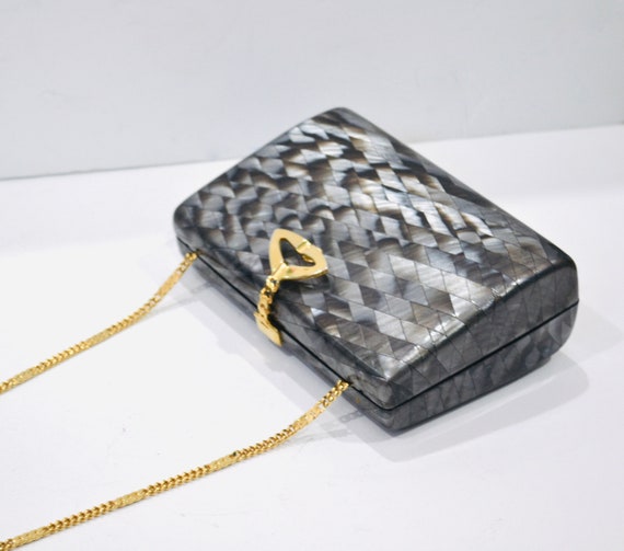 70s 80s Vintage Grey Clutch Hard Case Acrylic Fau… - image 1