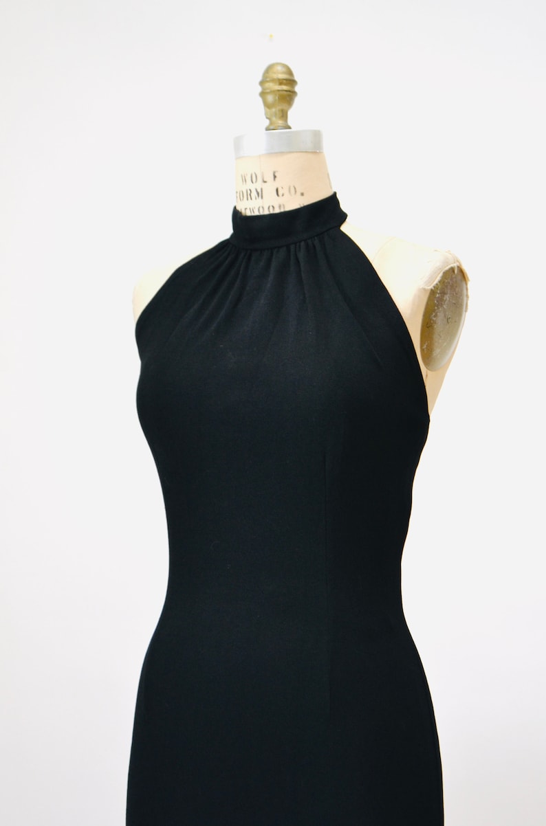 70s Vintage Black Halter Dress By Lillie Rubin Medium 70s Party long Black Halter Neck Dress 70s Disco Knit Dress Long Black Sexy Dress image 4