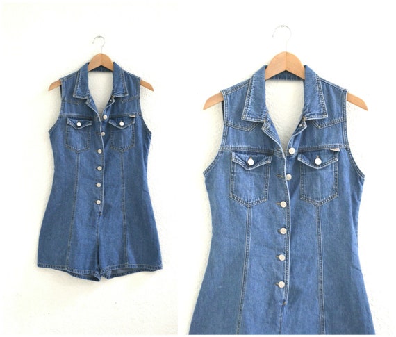Vintage Denim Romper Jumper Shorts Size Medium// V