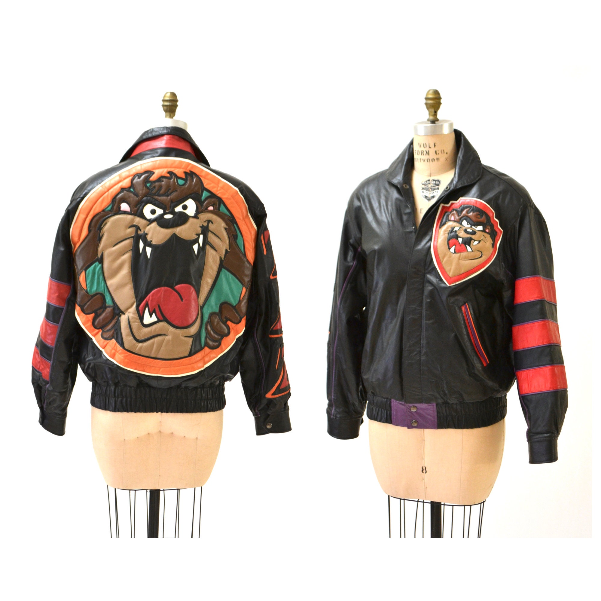 Vintage Tasmanian Devil Leather Jacket Small Medium by JH Jeff