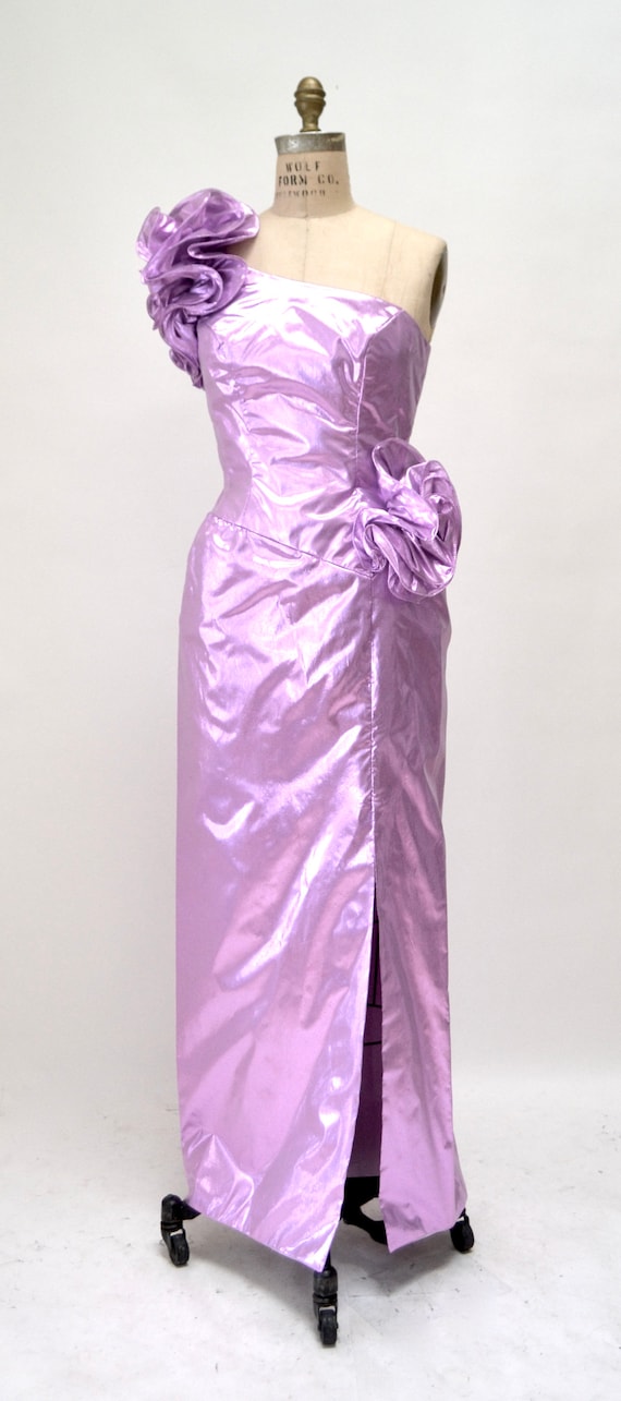 Vintage Metallic 80s Prom Dress Small Medium Purp… - image 2