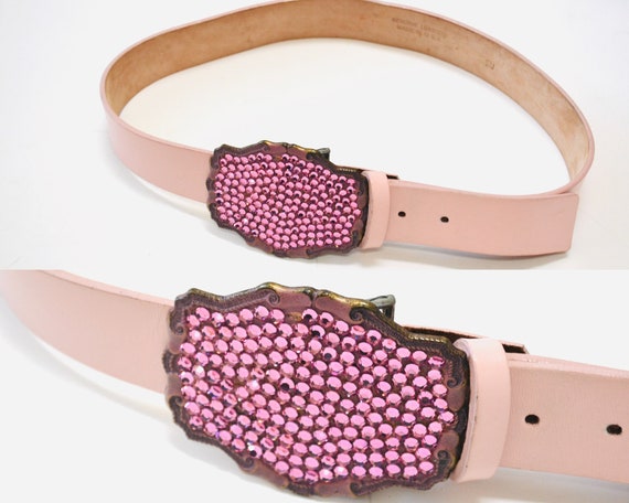 Studded Pink Leather Belt with Crystal Buckle Pink Rhinestone Studded Leather Belt With Buckle on Luulla main image 3