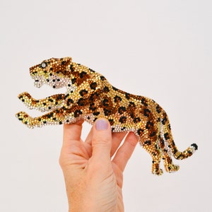 90s Vintage Katherine Baumann Beverly Hills Swarovski Crystal Panther Cheetah Leopard Belt Buckle Metallic Rhinestone Belt Buckle Large Cat