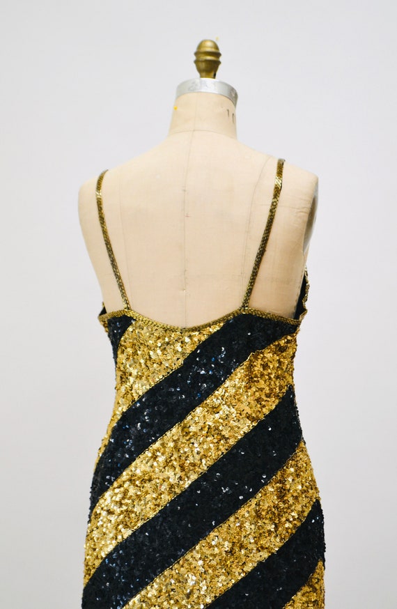 90s Vintage Black Gold Metallic Sequin Dress Tank… - image 4